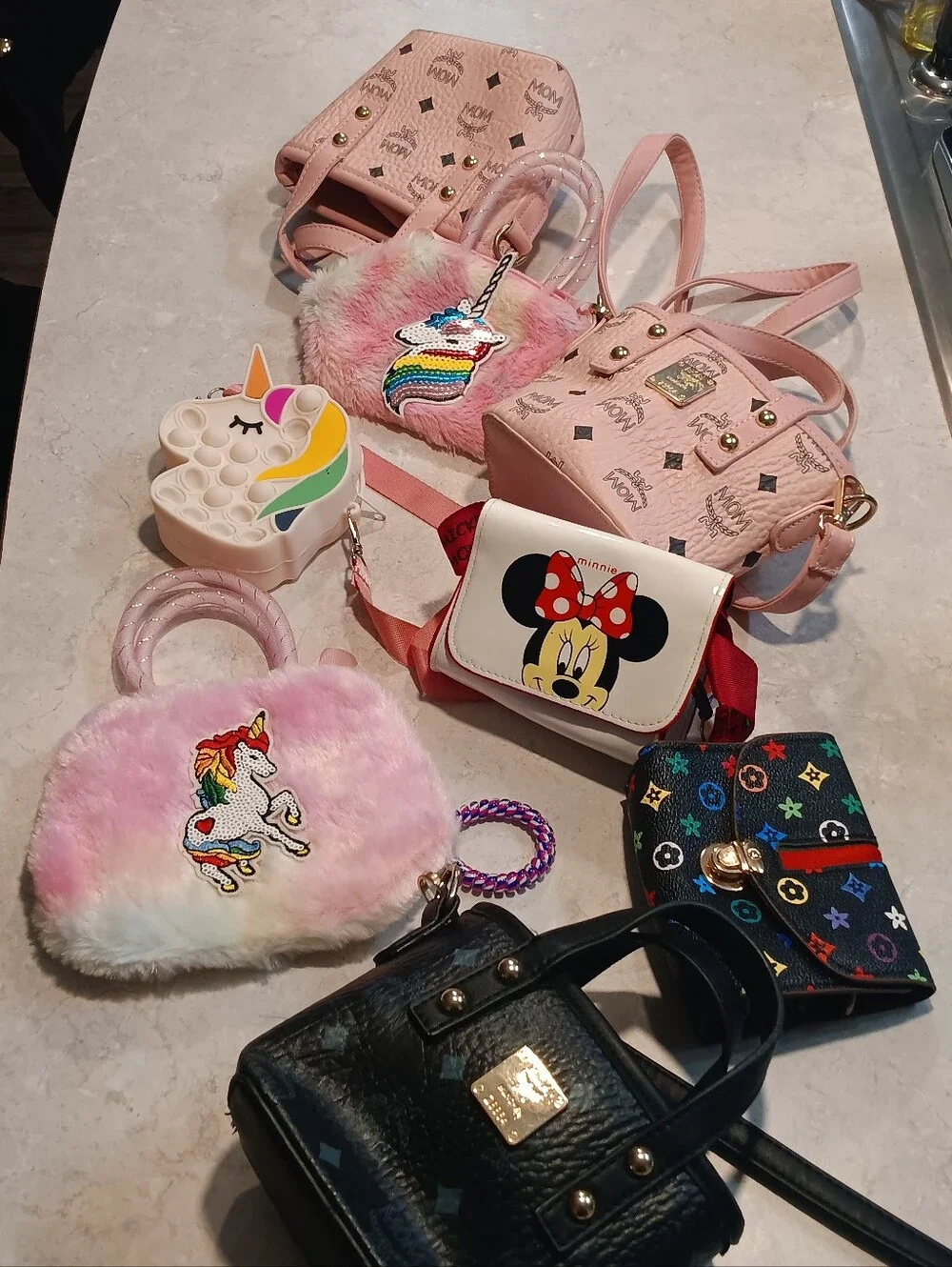 Kids Crossbody Bag with Unicorn Pop-It Charm - White & Pink.   $10.00